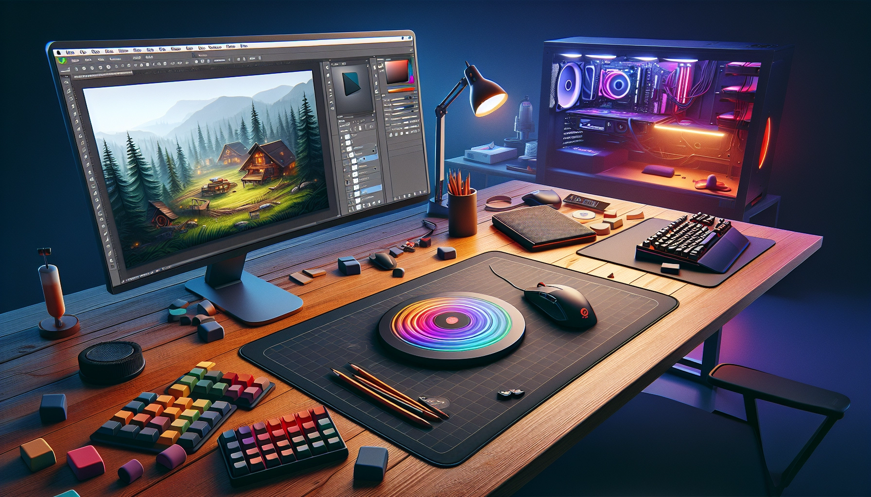 Tapis de souris gaming avec base antidérapante en caoutchouc sur bureau de setup gaming