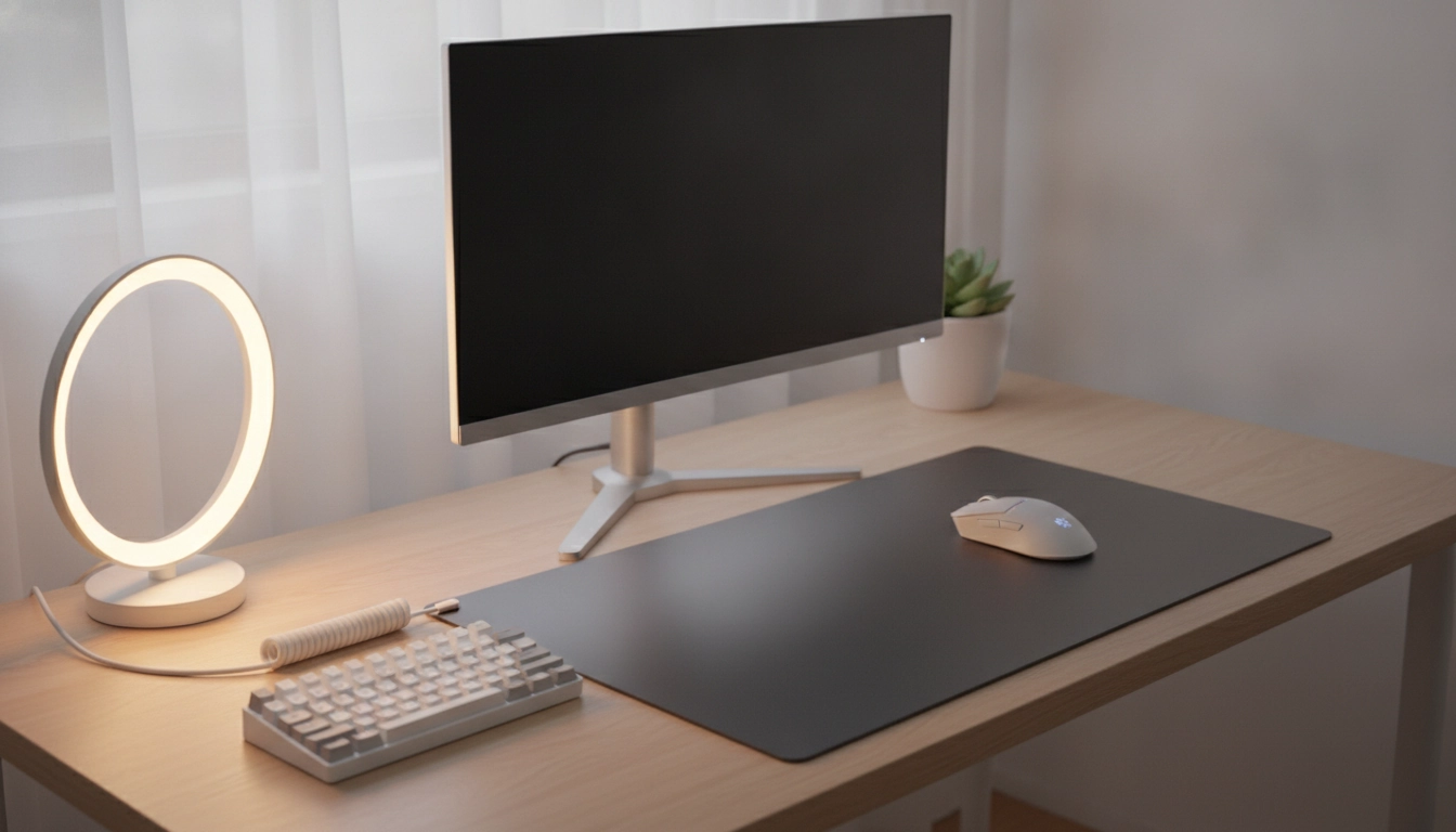 Bureau organisé avec tapis de souris rigide entretenu régulièrement.