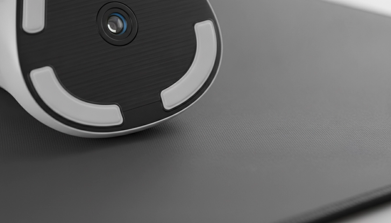 Photo détaillée d'une base de souris gaming propre avec patins neufs montrant les astuces pour obtenir une glisse parfaite sur tapis