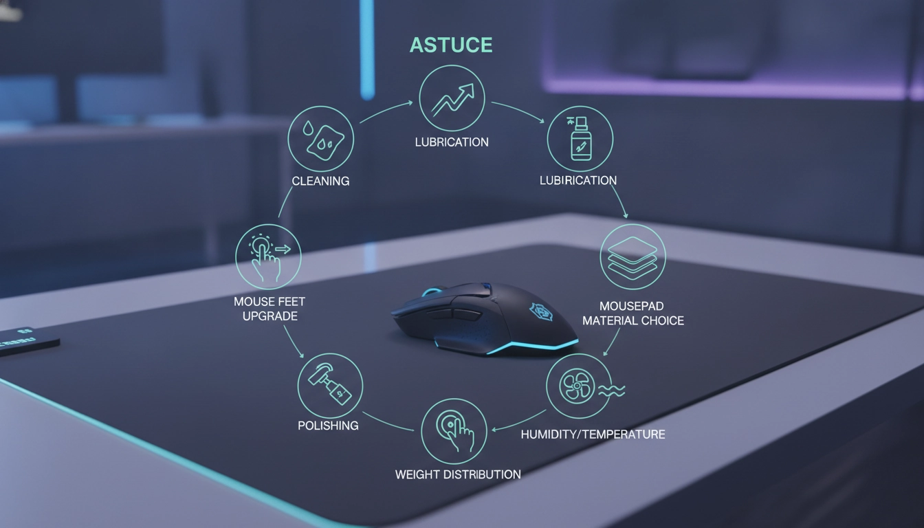 Un joueur professionnel utilisant ses astuces améliorer glisse tapis souris jeux tir pour gagner une partie de FPS