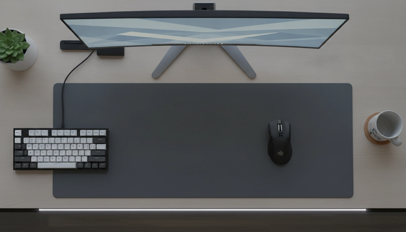 Un tapis de souris en tissu bien entretenu sur un bureau propre.