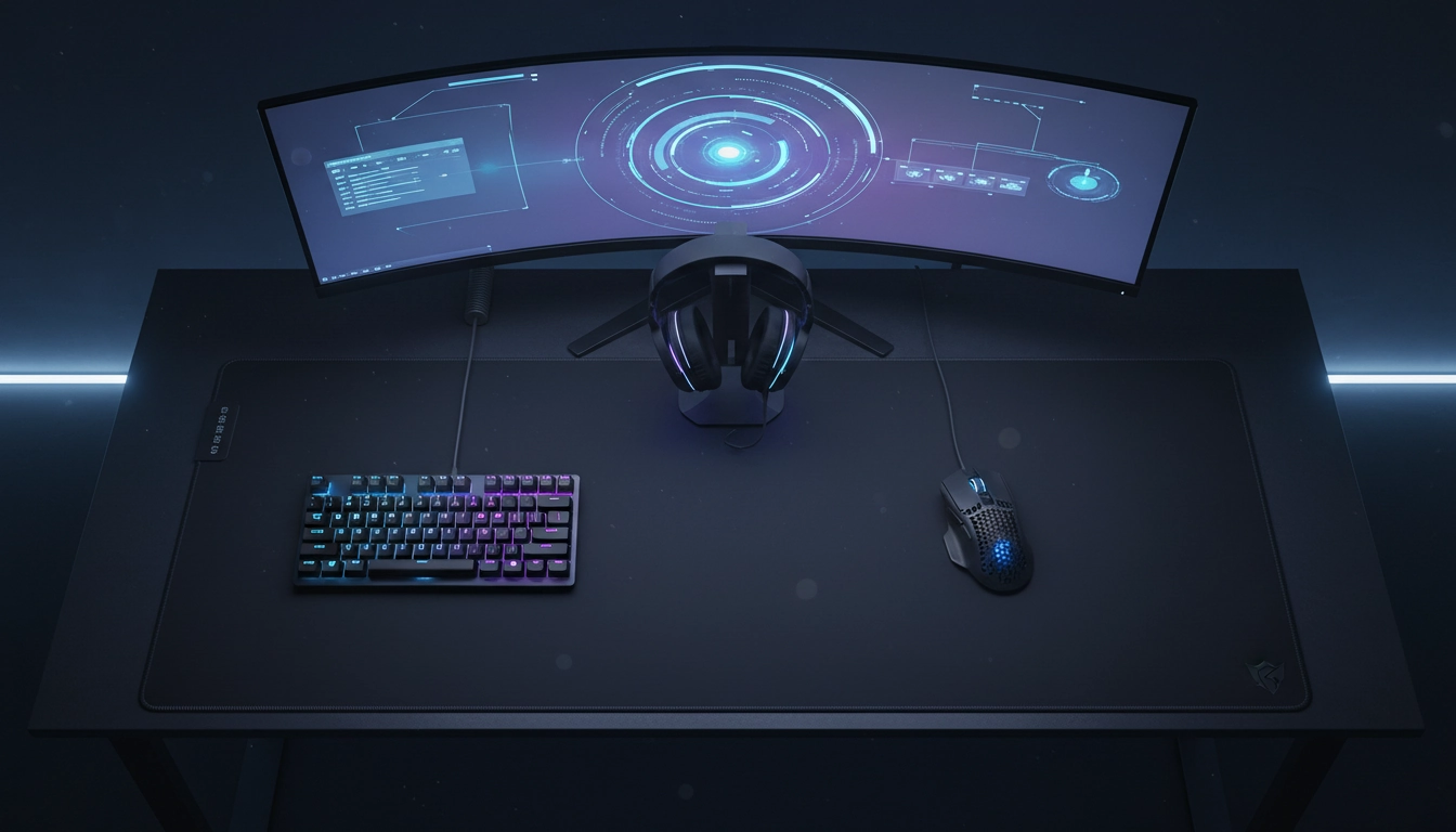 Un setup gaming montrant comment changer taille tapis souris améliorer aim de façon drastique.