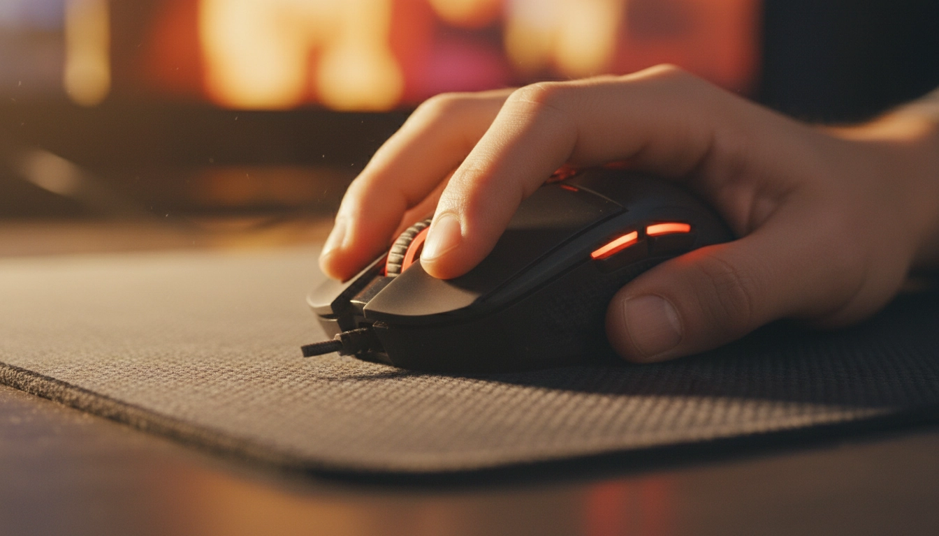 Joueur professionnel effectuant un grand mouvement de bras sur son tapis de souris XXL.
