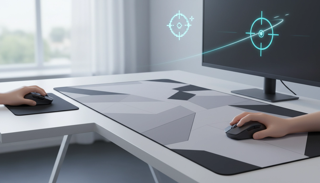 Un joueur e-sport utilise un très grand tapis de souris pour optimiser sa précision sur un jeu de tir.