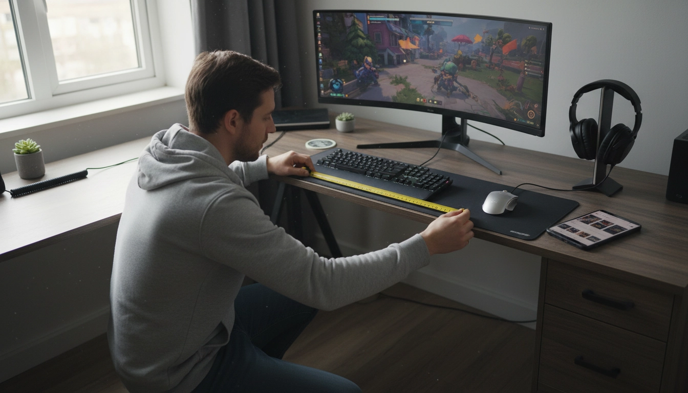 Mesurer l'espace disponible sur son bureau pour bien choisir la taille de son tapis de souris gaming