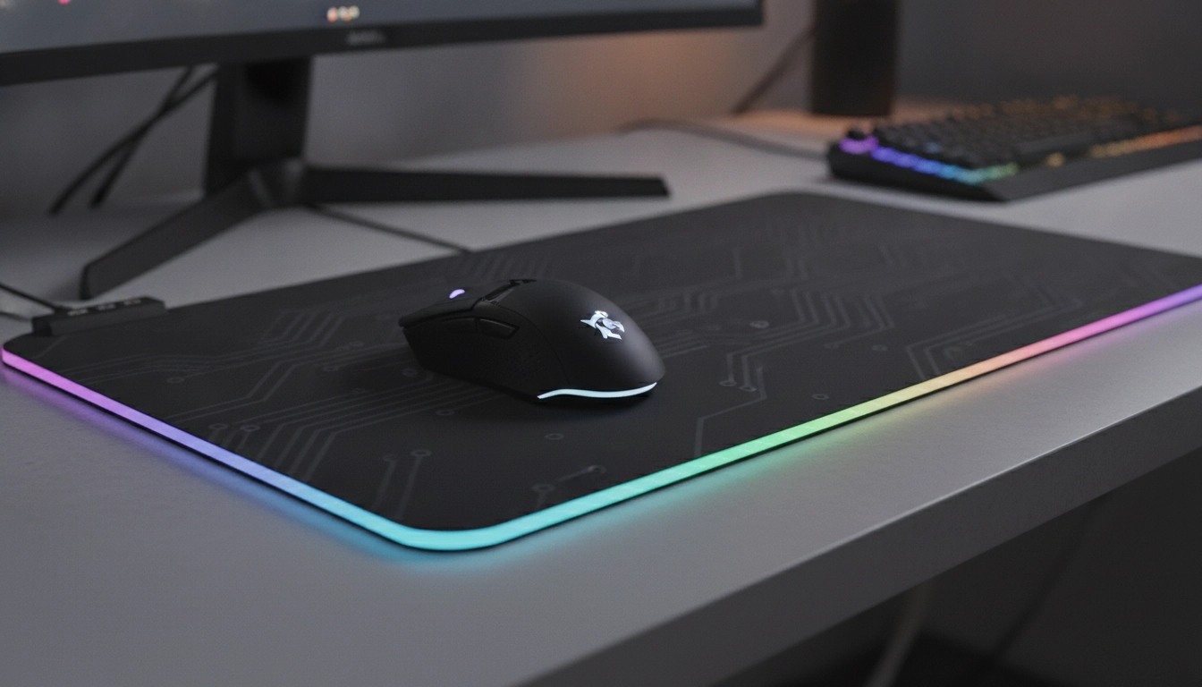 Setup gaming avec un tapis de souris grande taille permettant de configurer les modes d'éclairage rgb tapis souris grande taille.
