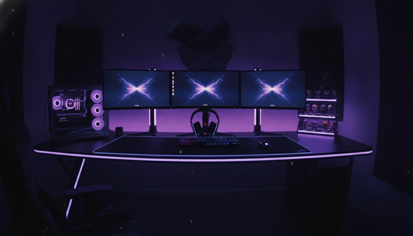Exemple de couleurs tapis de souris setup gaming dark mode dans une chambre sombre