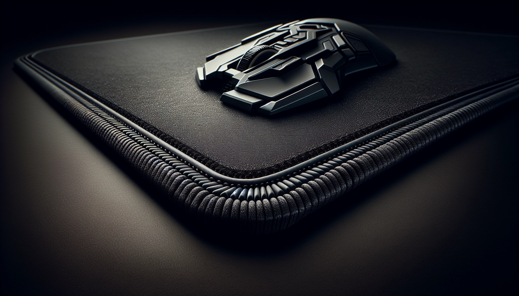 Gros plan de la couture du bord d'un tapis de souris gaming montrant pourquoi la couture du bord du tapis de souris peut affecter la précision