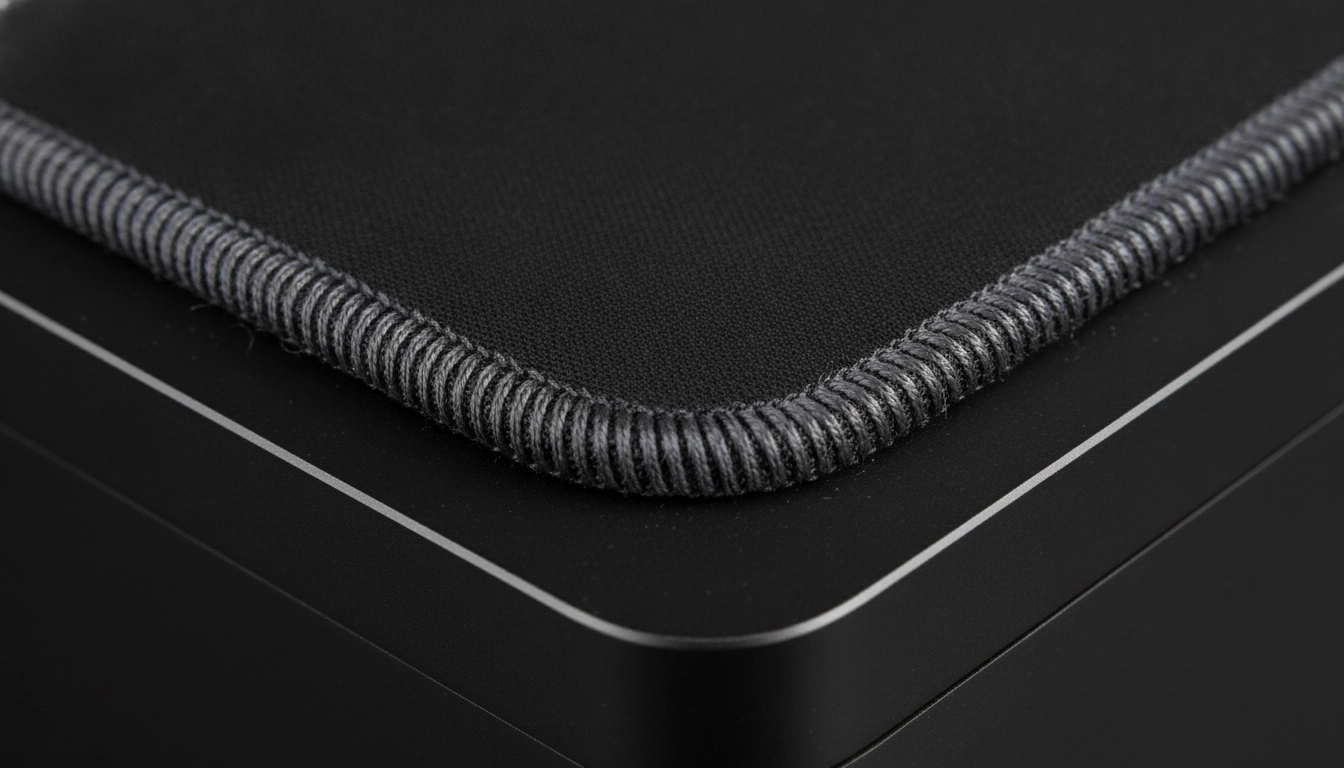 Zoom sur les coutures bords tapis de souris durée de vie renforcées pour une meilleure résistance.