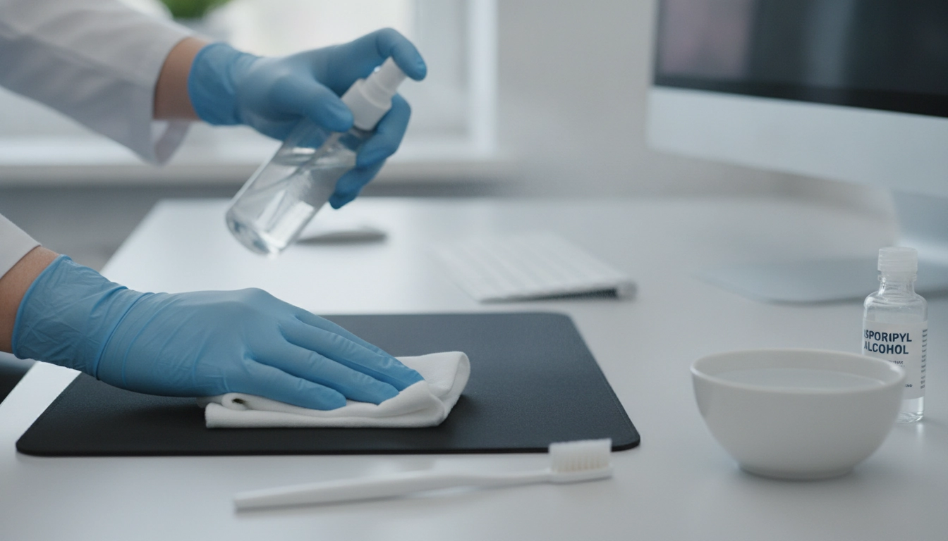 Un nettoyage soigneux pour désinfecter tapis de souris sans l'abîmer avec un chiffon doux