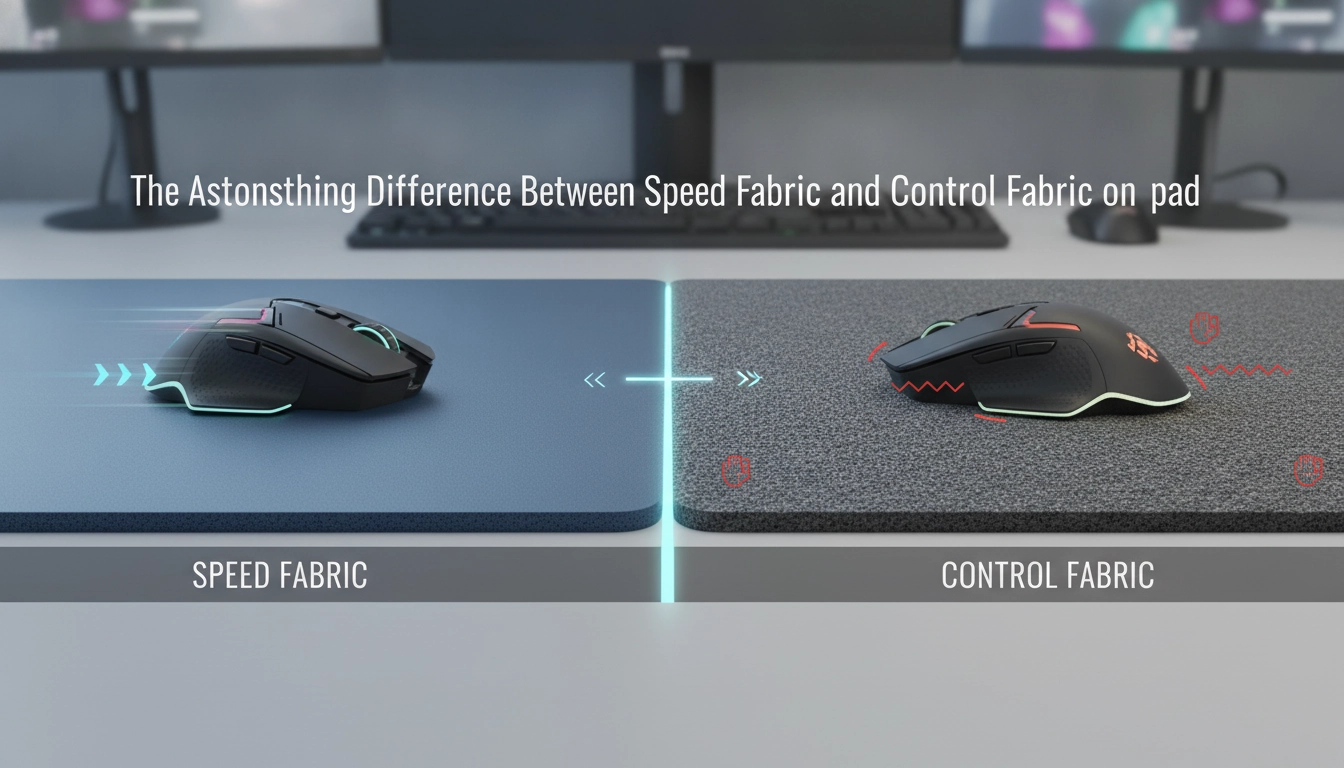 Illustration montrant la différence entre tissu vitesse et tissu contrôle tapis souris pour les joueurs pro.