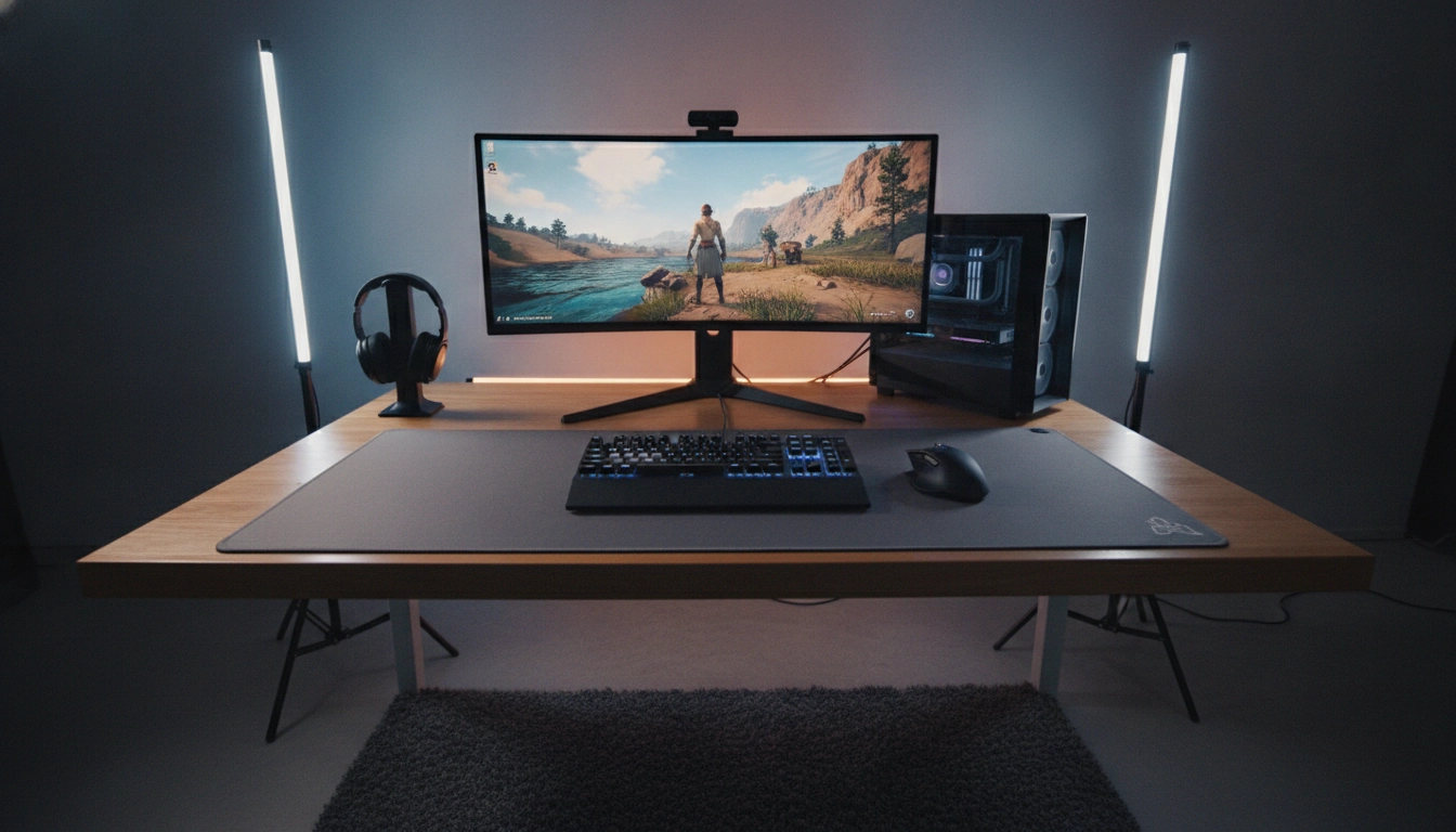 Exemple de disposition optimale écran clavier souris bureau gaming pour un setup propre