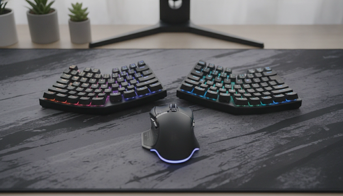 Détail du positionnement clavier et souris sur un bureau