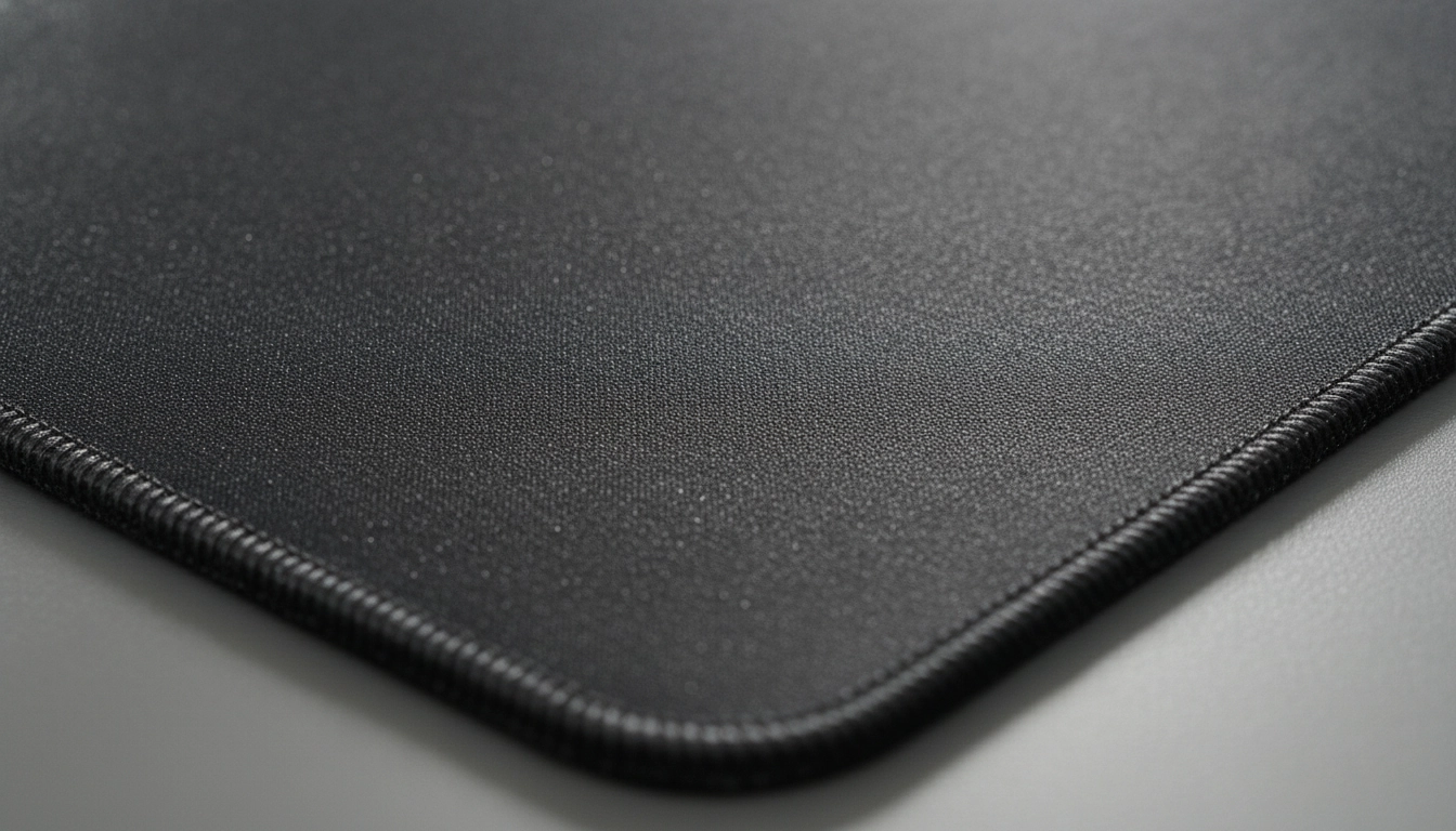 Gros plan sur la texture d'un tapis de souris, essentiel pour comprendre comment entretenir tapis de souris tissu pour durer longtemps.