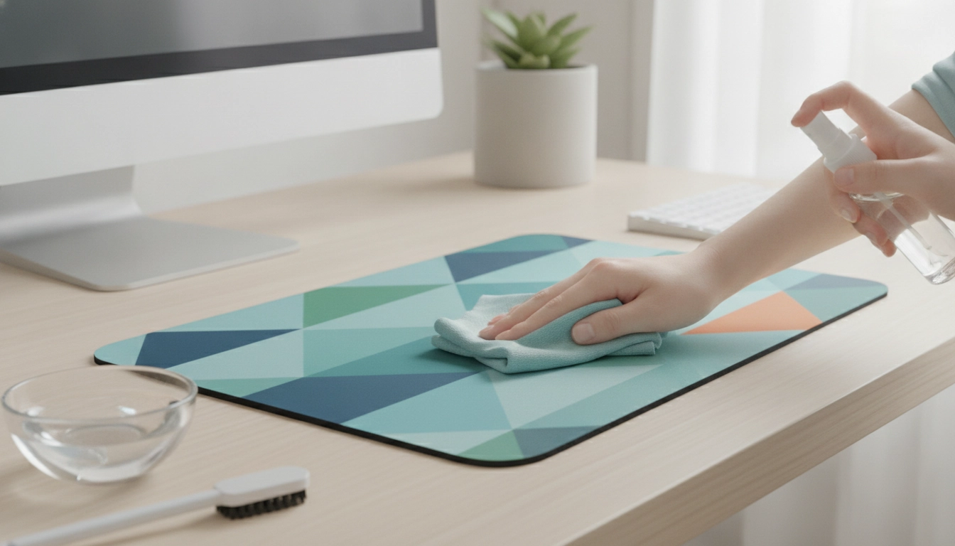 Un nettoyage délicat montrant comment entretenir un tapis de souris avec impression personnalisée sans l'abîmer