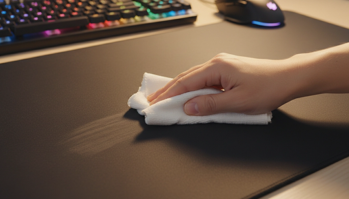 Nettoyage efficace d'un tapis de souris rigide plastique avec chiffon doux