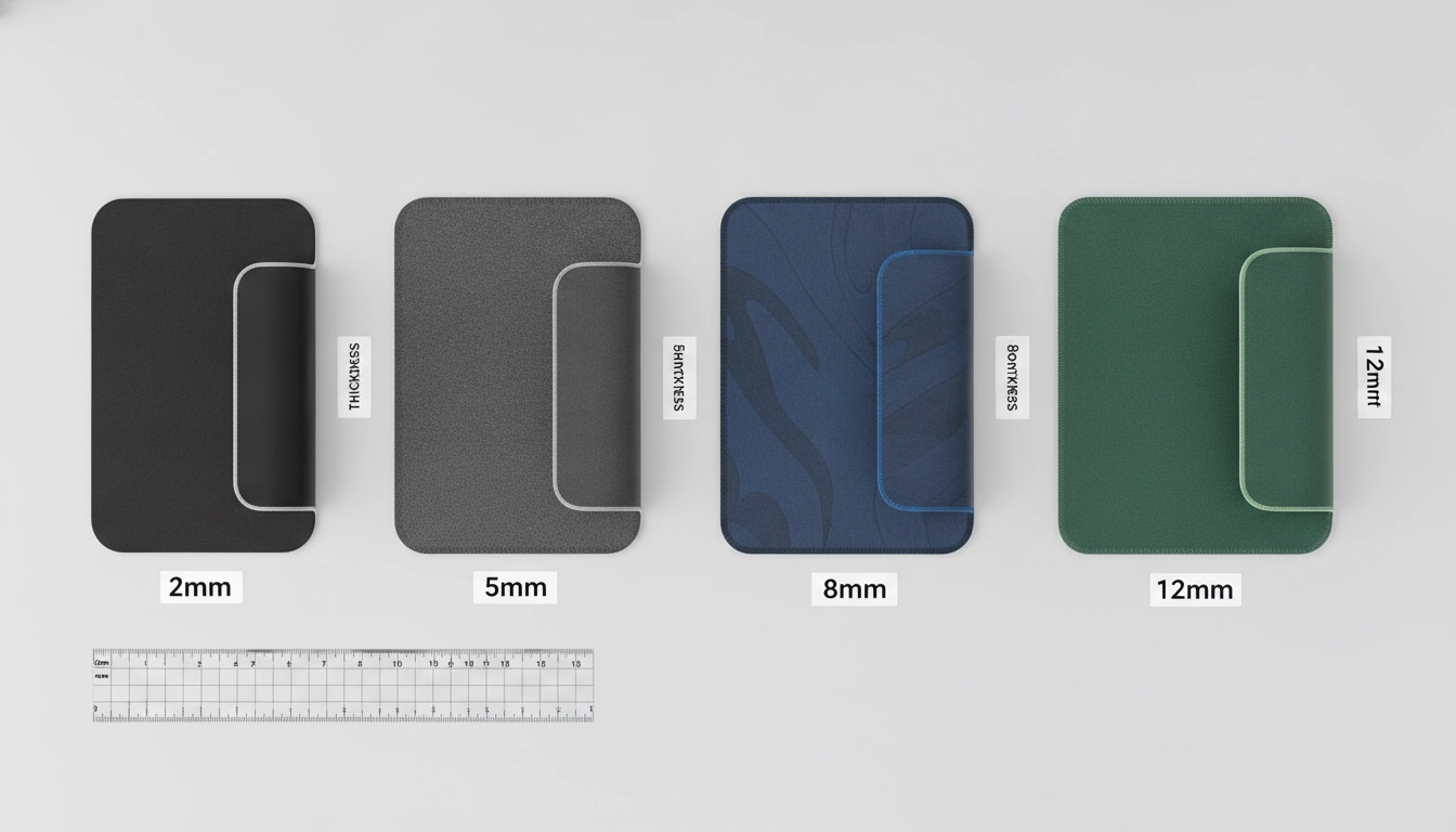 Sélection de tapis de souris avec différentes épaisseurs pour adapter le confort au bureau selon vos besoins
