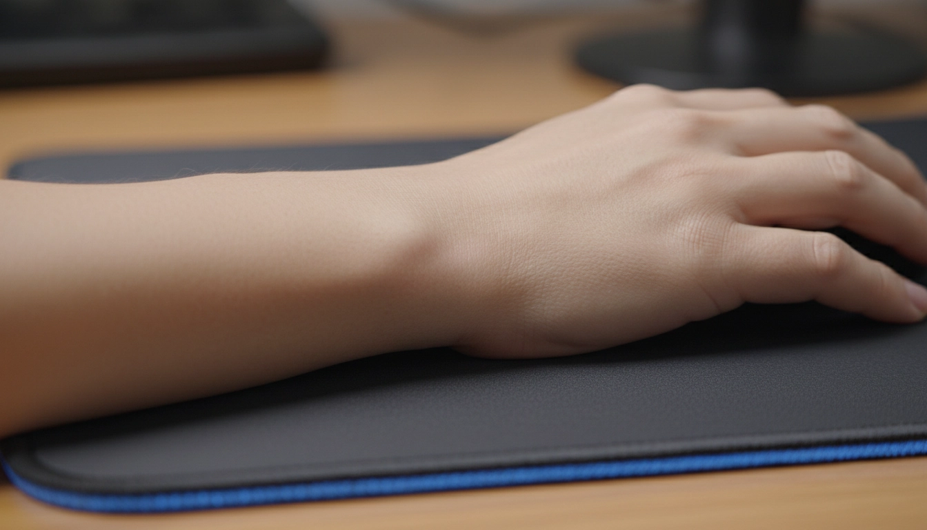 Position ergonomique du poignet sur un tapis de souris gaming épais pour prévenir les douleurs