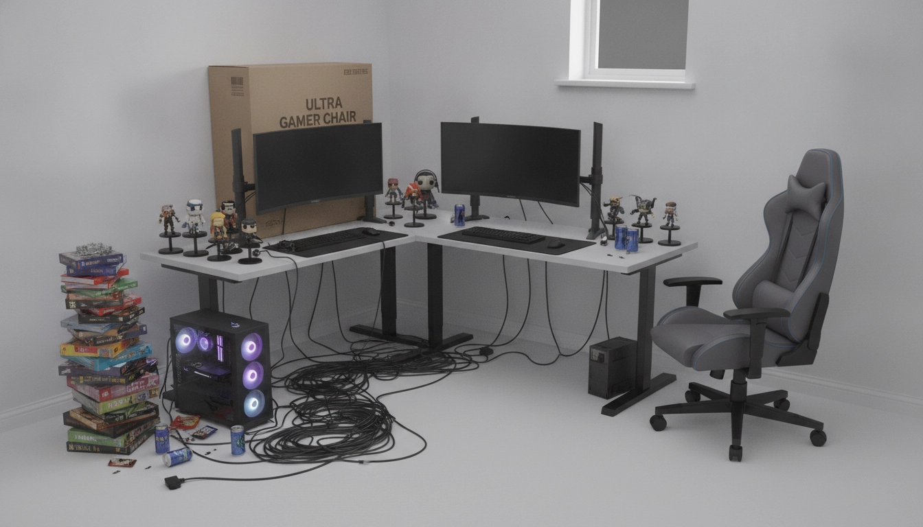 Un setup gaming minimaliste et bien organisé illustrant les erreurs aménagement bureau gaming qui gaspillent de l'espace