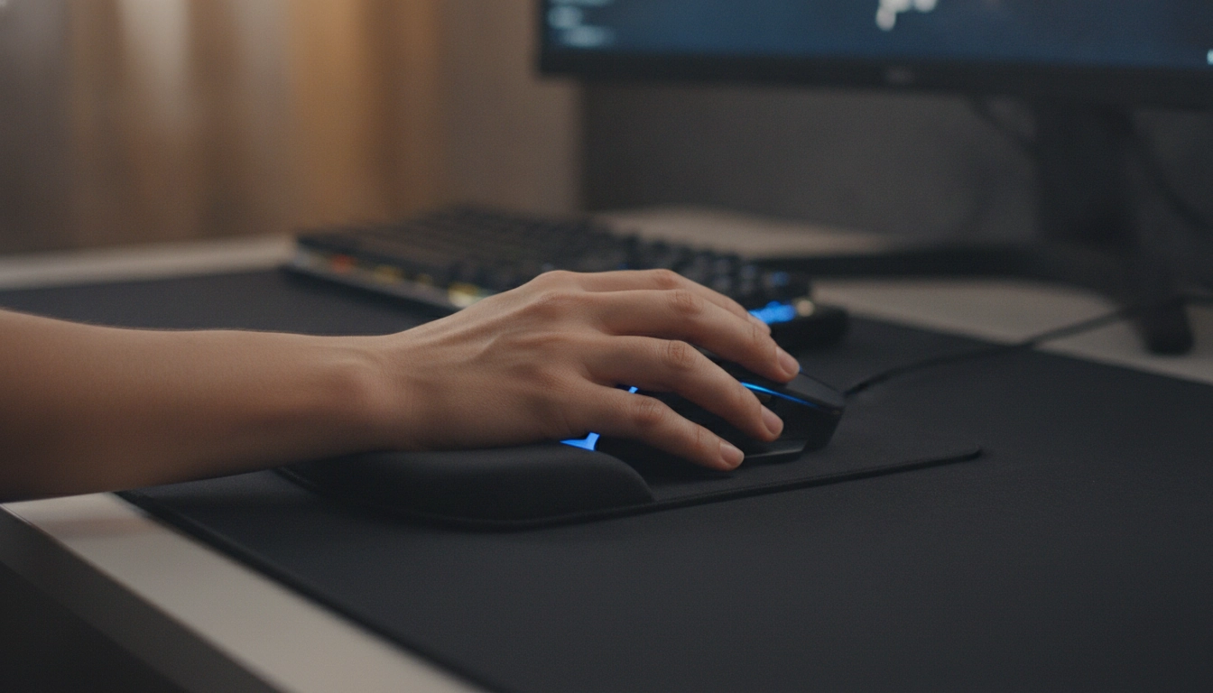 Détail technique sur la position correcte du poignet pour éviter les erreurs de posture gaming liées au tapis de souris.