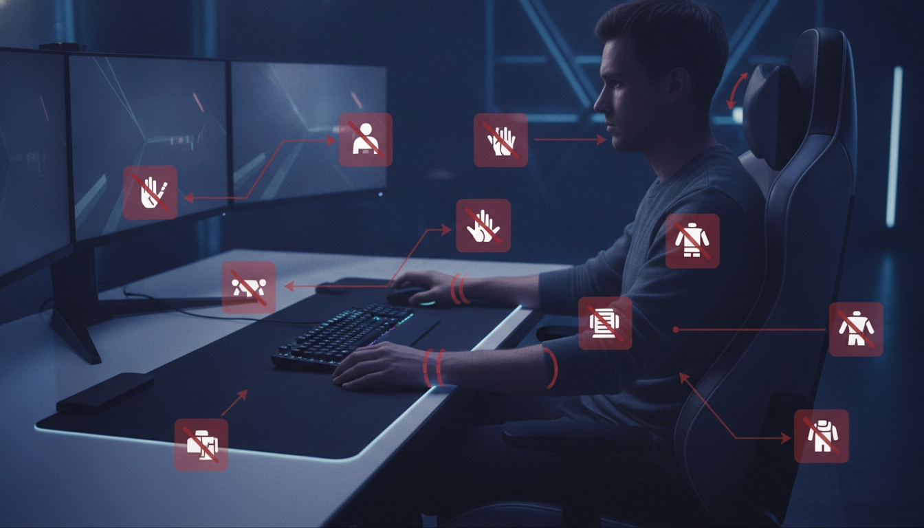 Un setup de jeu ergonomique illustrant les erreurs de posture gaming liées au tapis de souris à éviter.