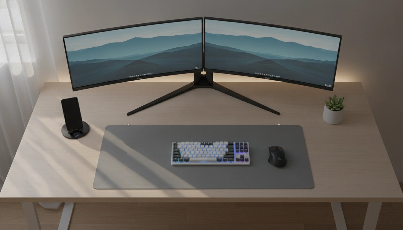 Un tapis de souris rigide parfaitement entretenu sur un bureau propre.