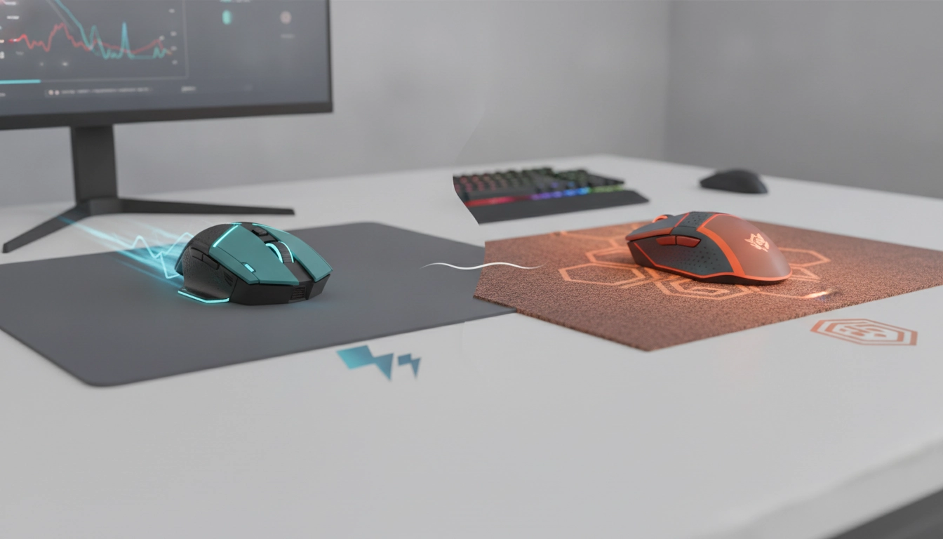 Comparaison visuelle entre un tapis de souris rapide et un tapis de souris contrôlé pour comprendre la différence glisse rapide et glisse contrôlée tapis souris gaming