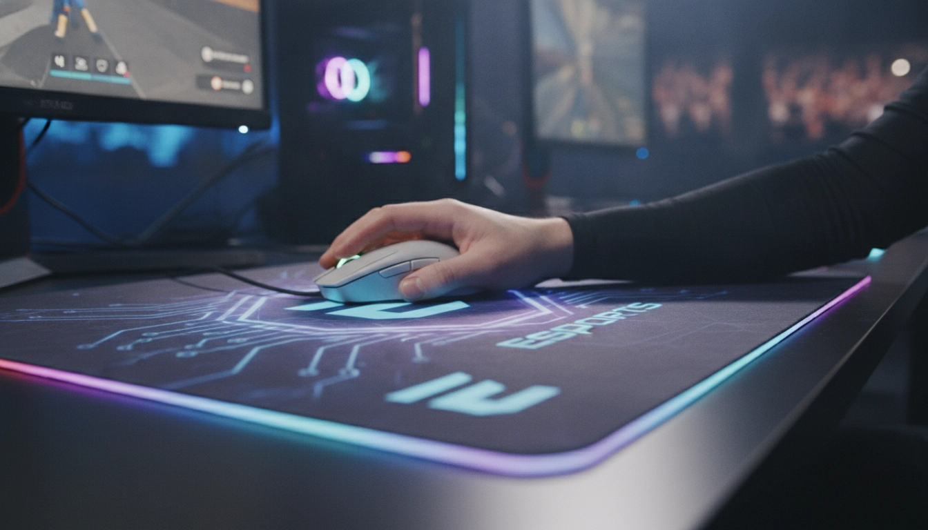 Mouvement fluide de souris sur un grand tapis de jeu pour une précision optimale.