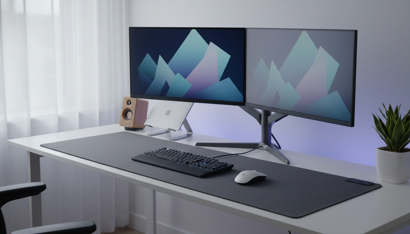 Setup gaming harmonieux avec tapis de souris coordonné aux couleurs RGB et aux périphériques