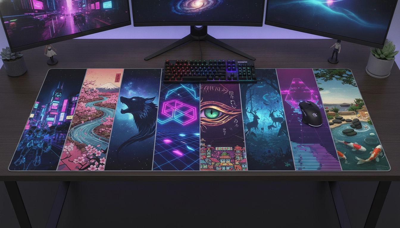 Un setup gaming avec des idées de designs personnalisés pour tapis de souris gaming setup anime