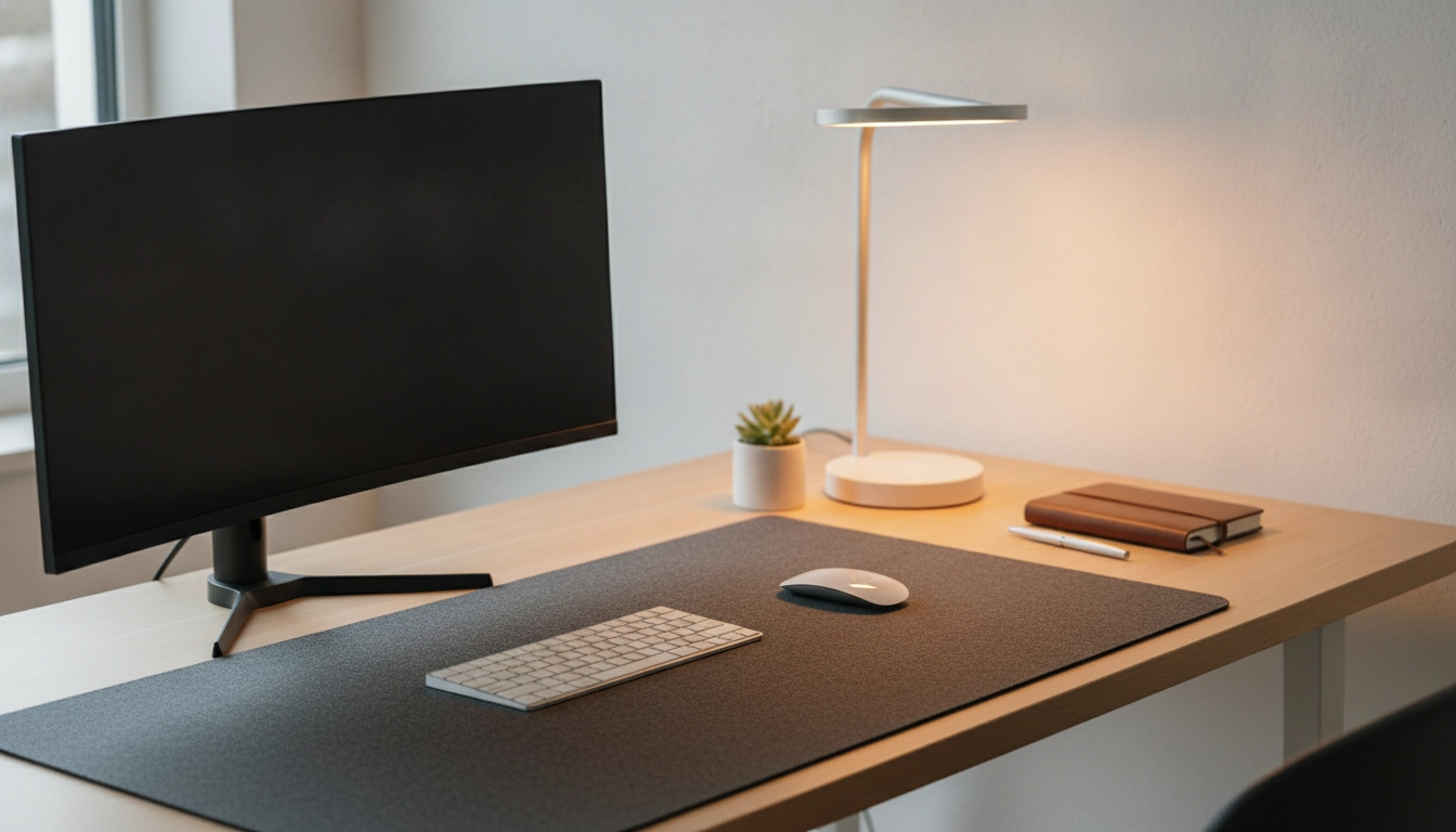 Un setup propre pour intégrer un grand tapis de souris dans un bureau encombré sans perdre en style.