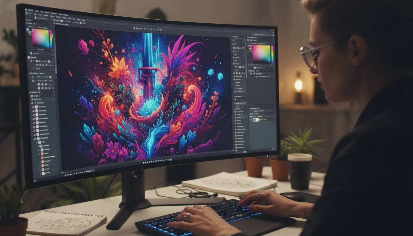 Un designer travaillant sur un projet de tapis de souris personnalisé avec un logiciel graphique.