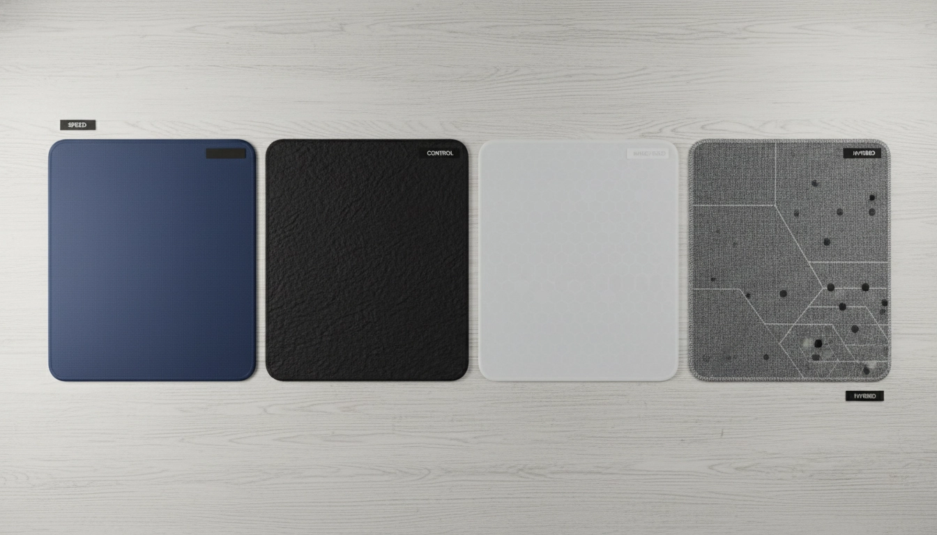 Comparaison des différentes matières tapis de souris gaming : tissu vitesse, contrôle, rigide et hybride