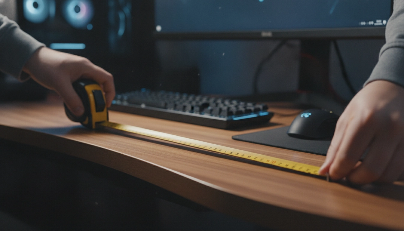 Un utilisateur apprend comment mesurer la surface de son bureau pour un tapis de souris avec précision.