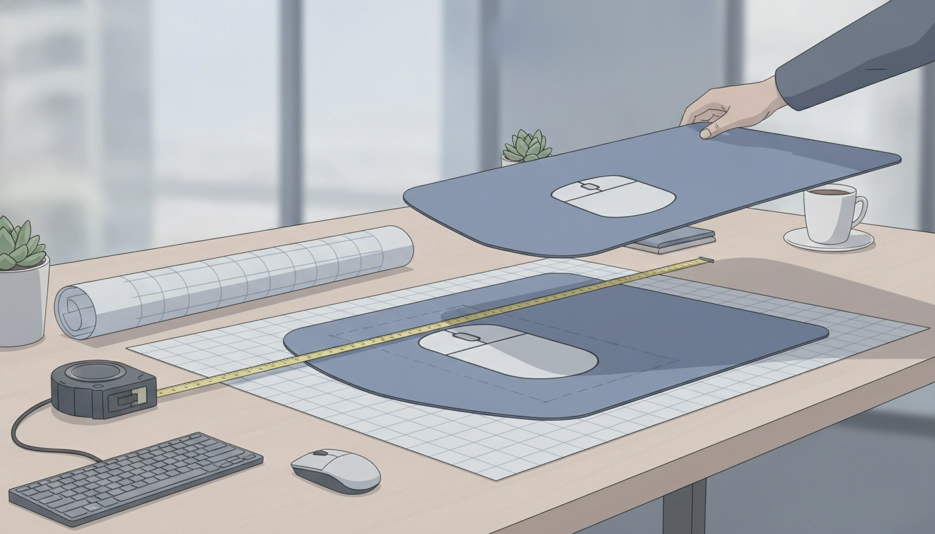 Un joueur professionnel utilisant un mètre ruban pour comprendre comment mesurer la surface de son bureau pour un tapis de souris.