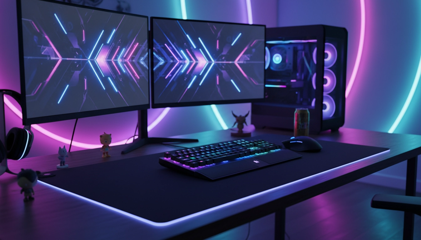 Setup gaming moderne montrant comment optimiser son setup avec un tapis de souris xxl