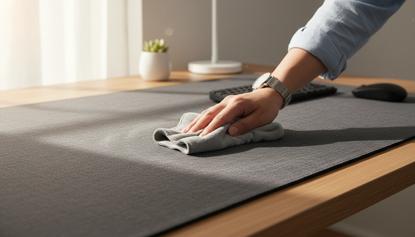 Nettoyage et entretien régulier d'un tapis de bureau format géant pour maintenir la glisse