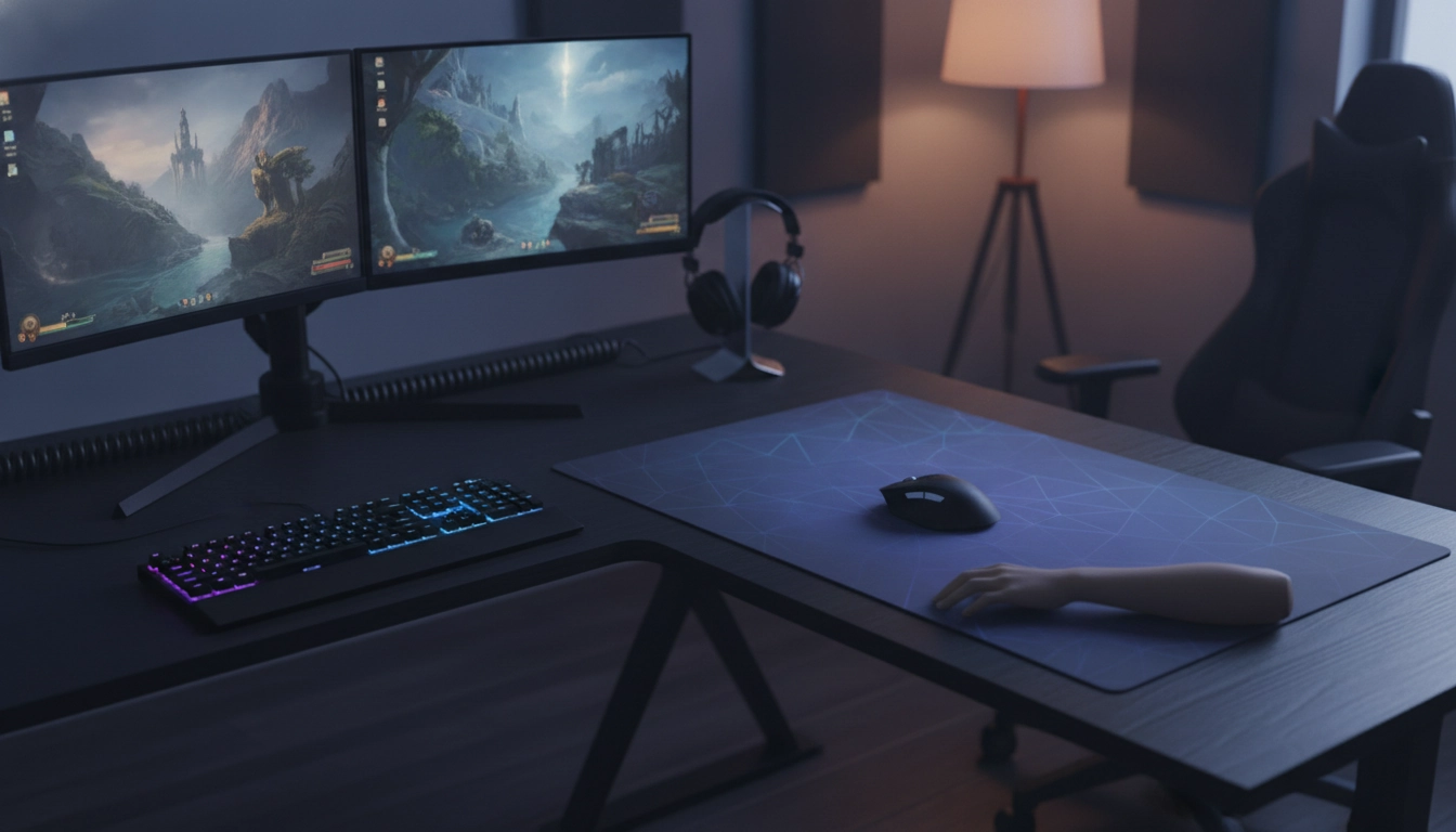 Placement optimal tapis de souris sur un bureau gaming avec espacement ergonomique et alignment correct