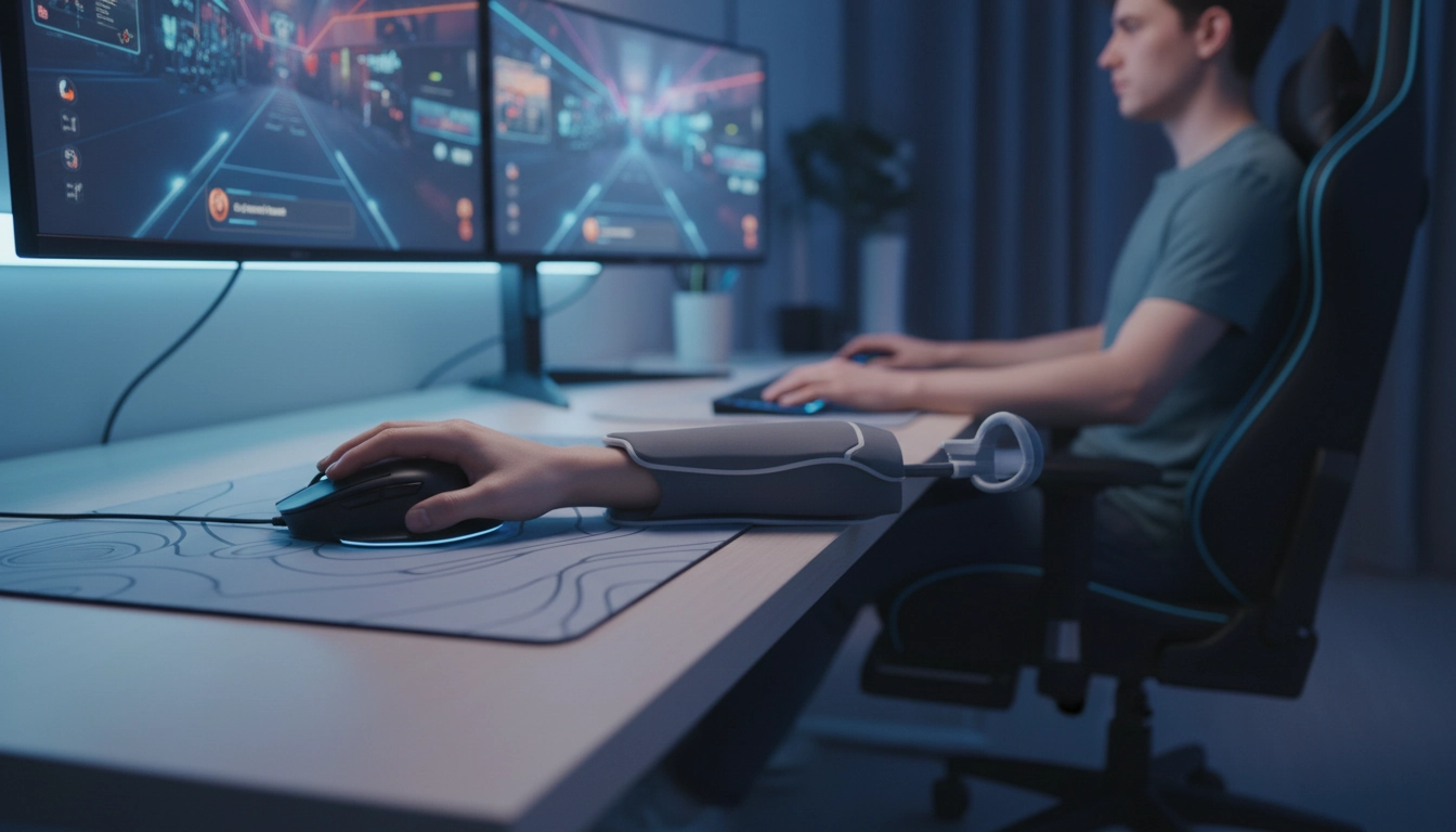 Gamer en position ergonomique avec un grand tapis de souris XL pour une posture gaming optimale