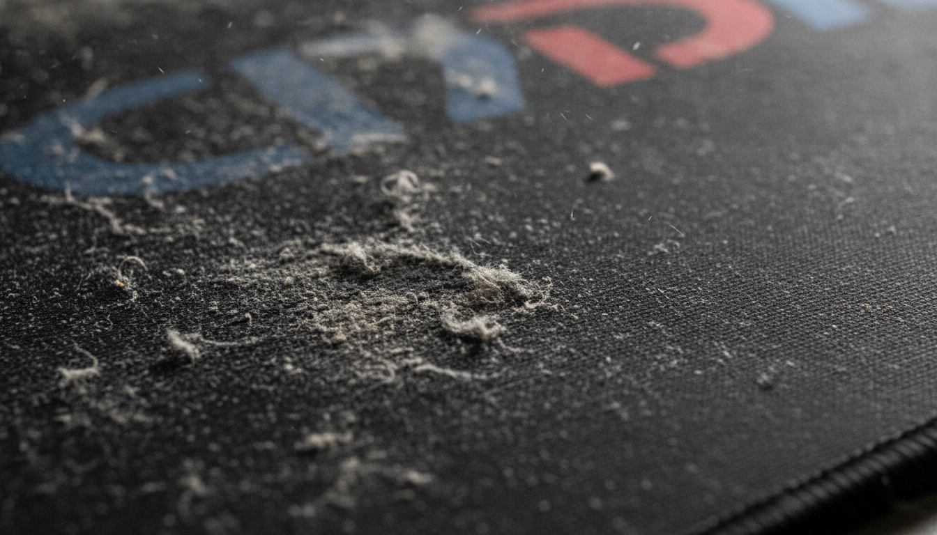 Gros plan montrant pourquoi la surface d'un tapis de souris s'use rapidement suite à une friction répétée.