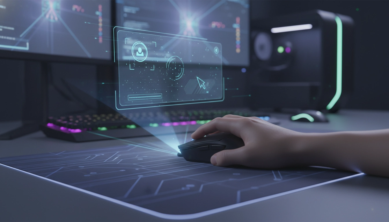 Tapis de souris gaming de précision posé sur un bureau avec une souris gaming haute performance