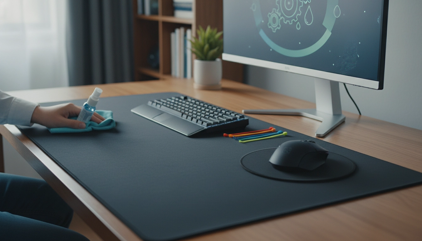 Tapis de souris gaming propre et en parfait état sur un bureau de setup moderne