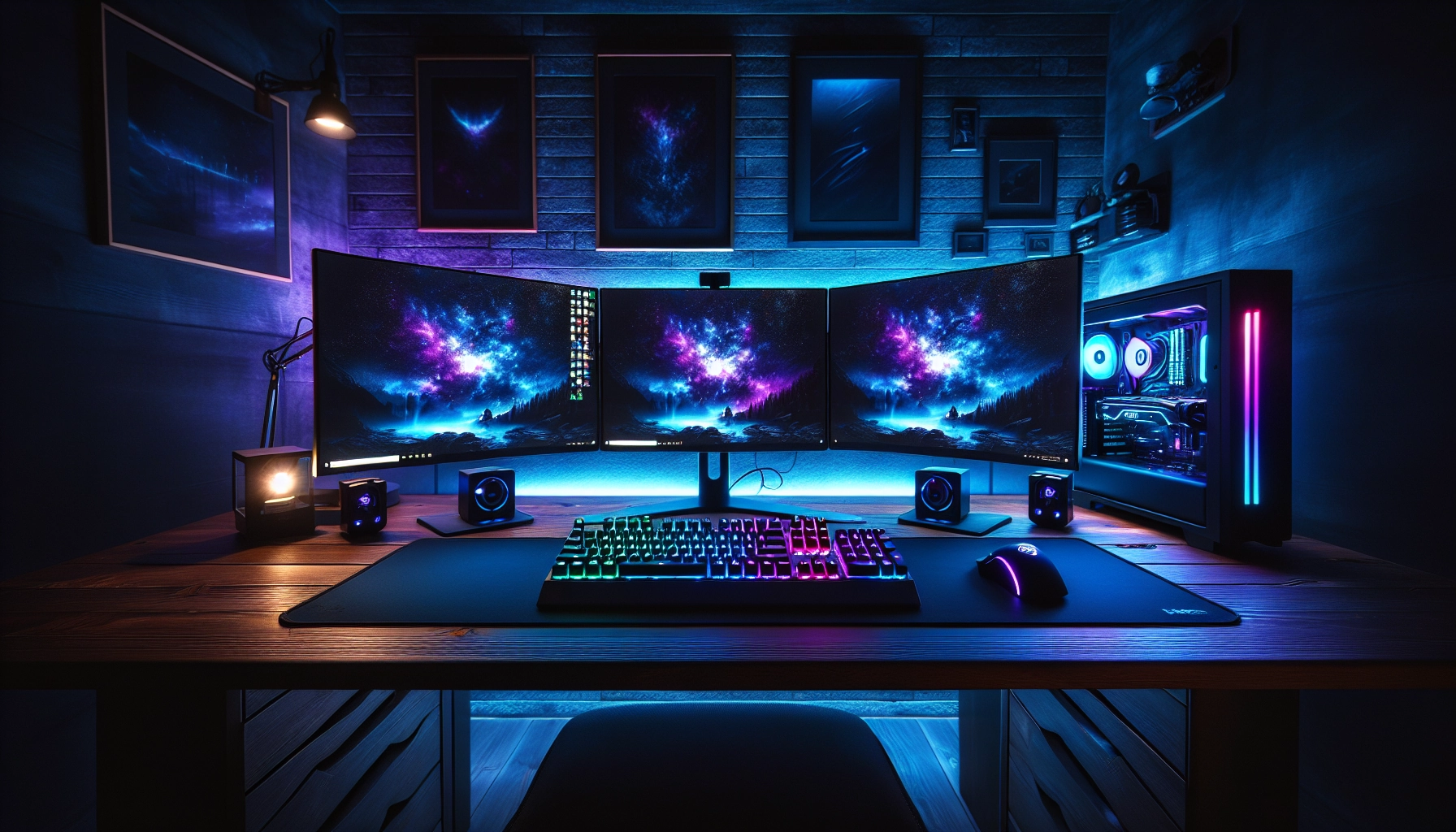 Setup gaming bleu et violet illustrant la psychologie des couleurs pour choisir l'ambiance d'un setup immersif