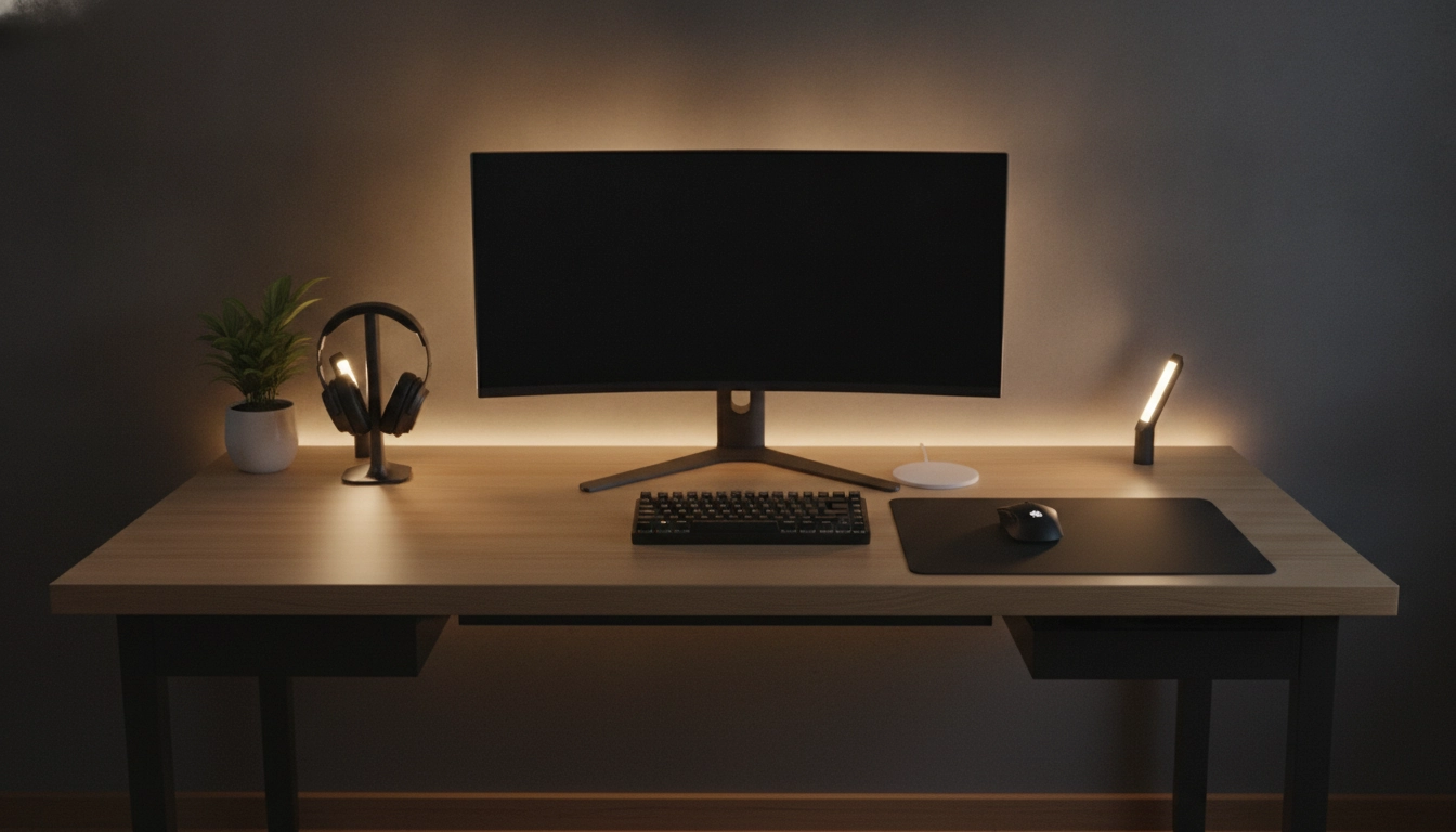 Bureau gaming minimaliste parfaitement organisé