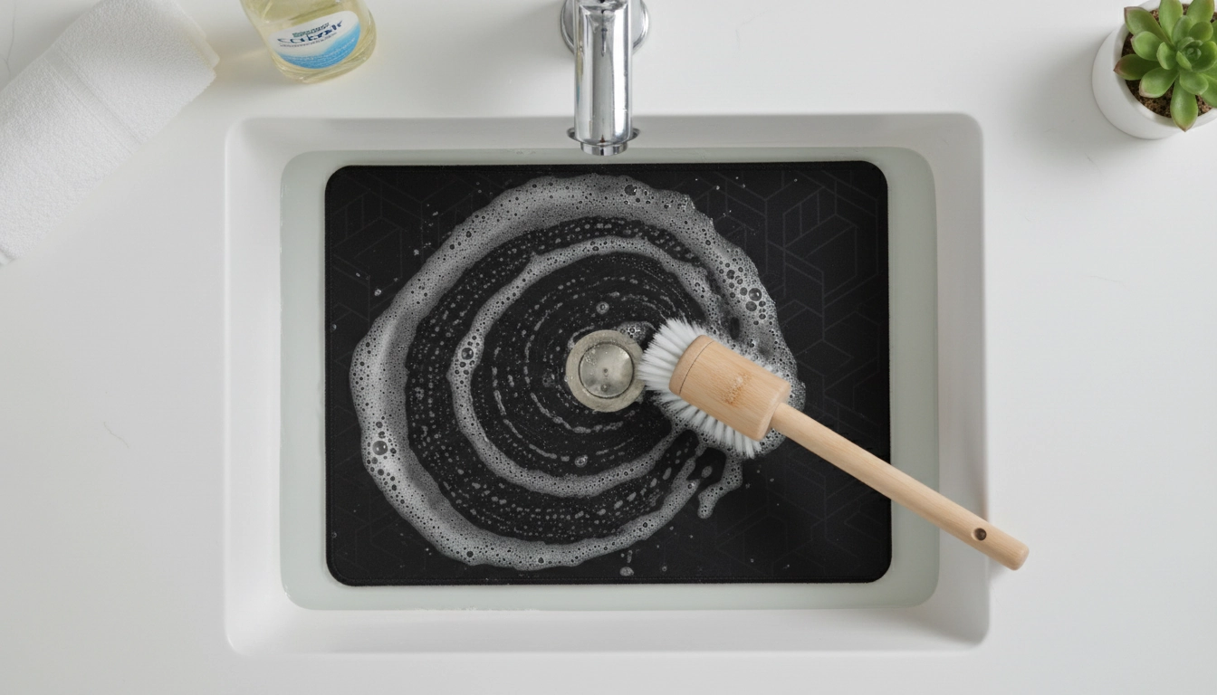 Nettoyage d'un tapis de souris gaming avec une brosse douce pour retrouver une glisse fluide