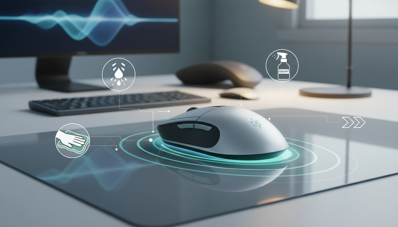 Souris gaming posée sur un tapis de souris propre pour réduire frottements souris