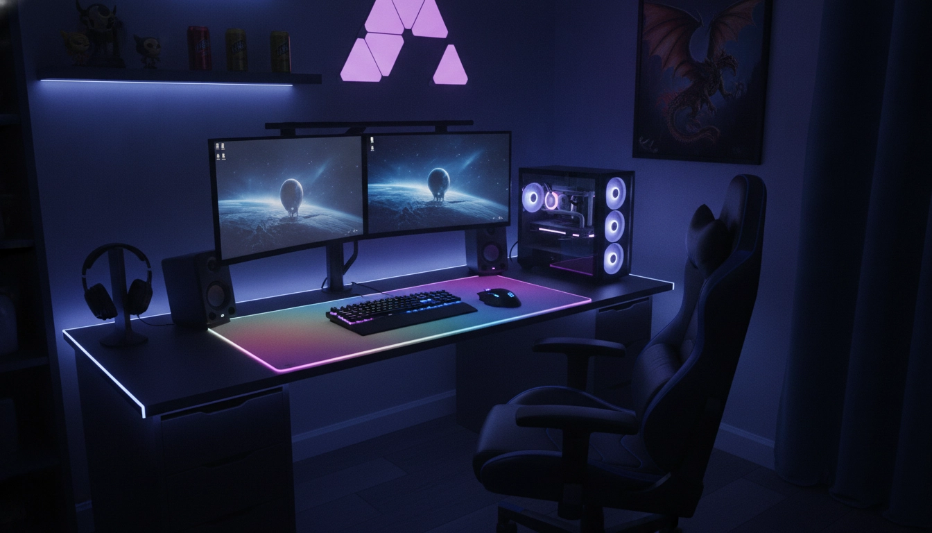Exemple pour régler luminosité éclairage rgb tapis souris setup chambre de manière esthétique