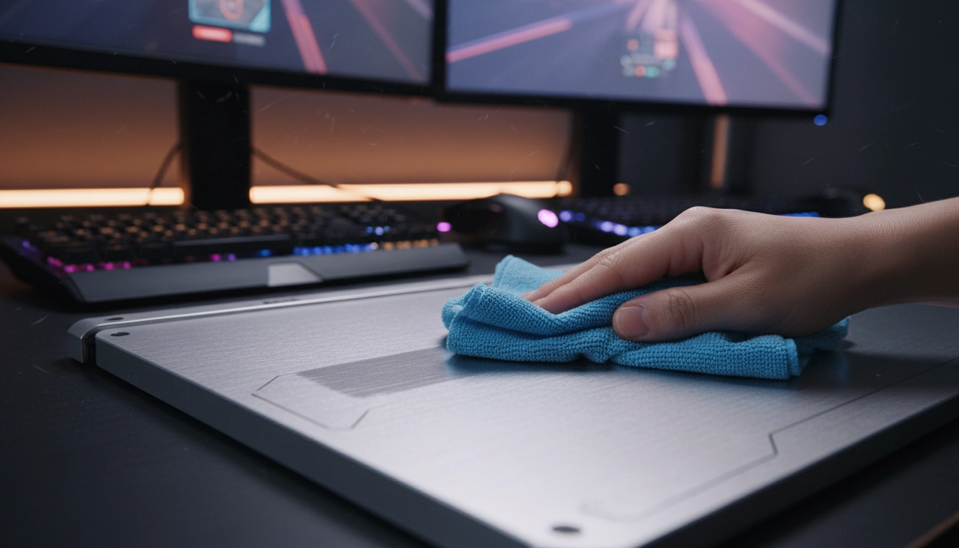 Nettoyage d'expert pour savoir comment restaurer la glisse d'un tapis de souris rigide rayé.