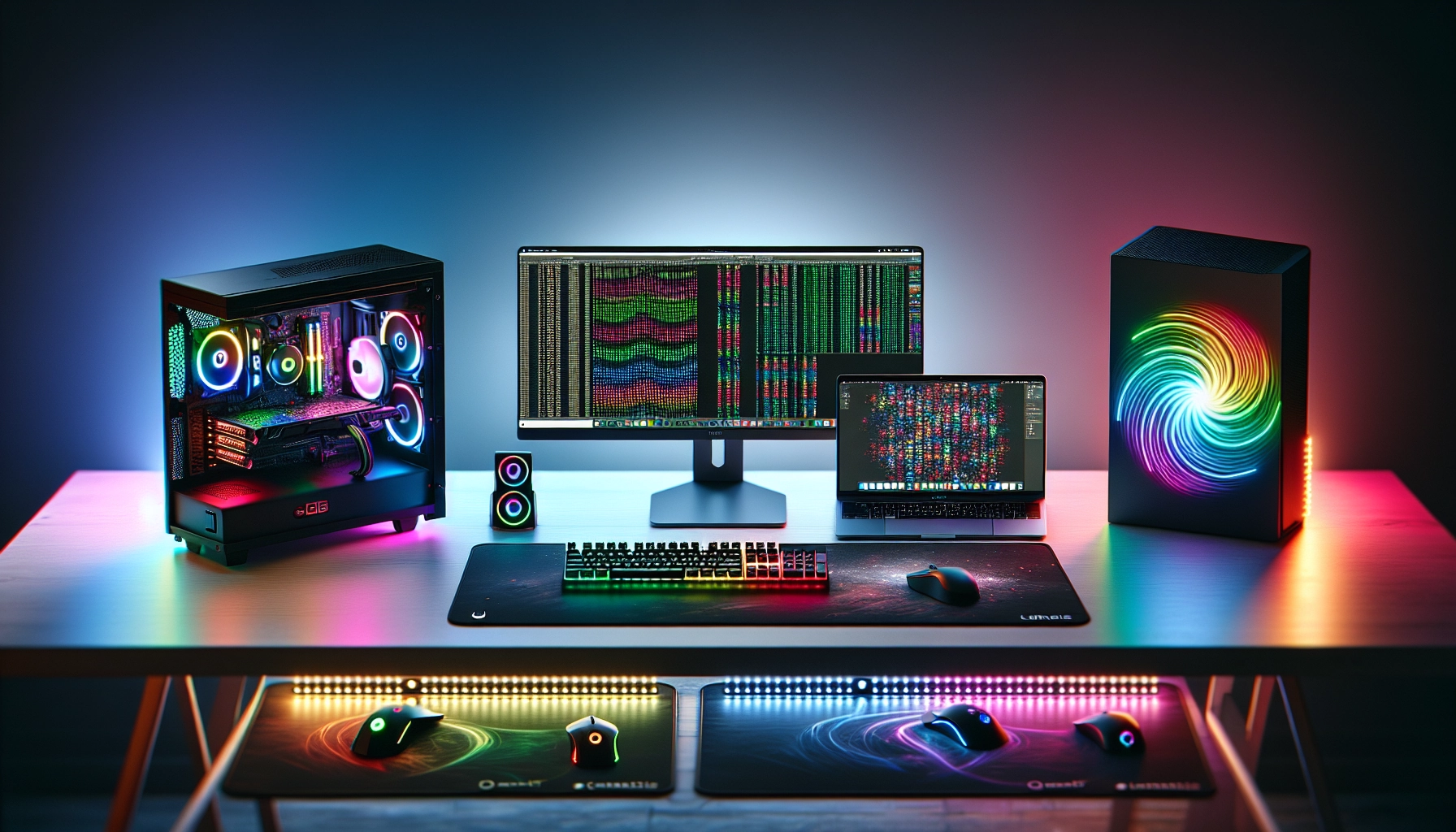 Comparaison visuelle de tapis de souris avec éclairage RGB compatible avec Windows macOS et Linux montrant différents niveaux de support