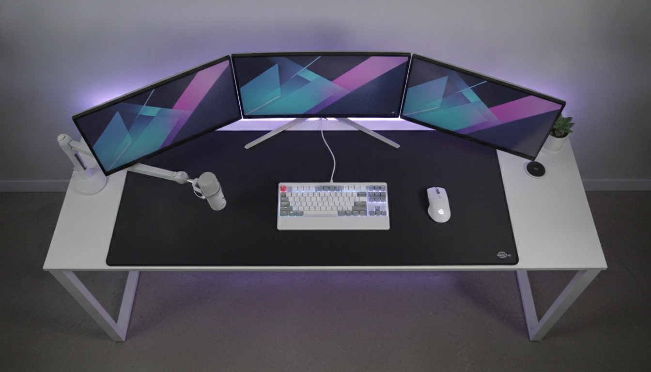 Le rôle tapis souris équilibre esthétique setup global avec un tapis noir minimaliste.